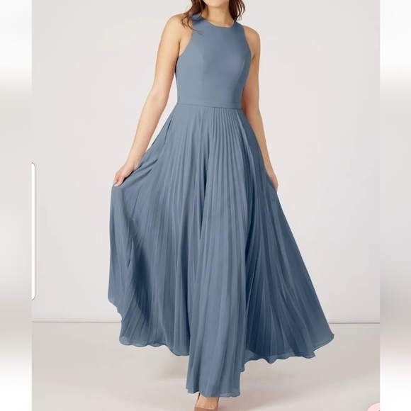 Azazie Lindie A-Line Pleated Chiffon Floor-Length Bridesmaid Dress Size A4 - Picture 1 of 15